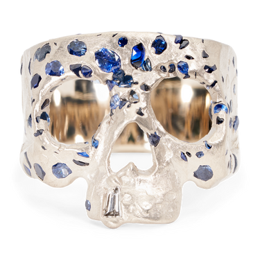 Blue Confetti Skull Ring in White - Made to Order